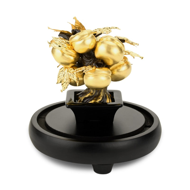 Lucky Feng Shui Fruit Plant Bonsai Gold leaf Persimmon Tree Statue Sculpture Wealth Figurine Gift Home Desktop Decoration Crafts