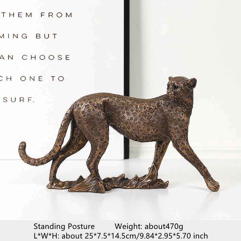 Leopard-Harz-Statue, afrikanisches Tiermodell, Skulptur, Heimbüro, Tisch, Desktop-Dekoration, Gepard, handgefertigte dekorative Kunstsammlung