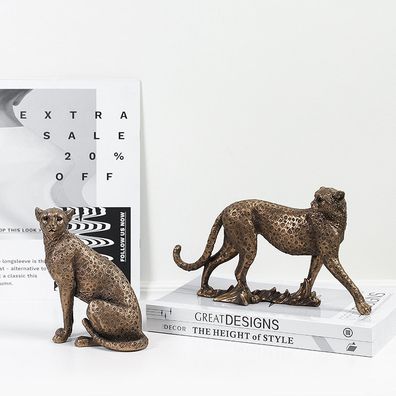 Leopard-Harz-Statue, afrikanisches Tiermodell, Skulptur, Heimbüro, Tisch, Desktop-Dekoration, Gepard, handgefertigte dekorative Kunstsammlung