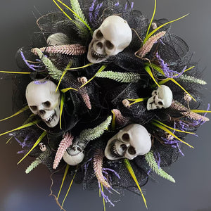 Halloween Black Mesh Skull Garland Party Layout Props acacuss
