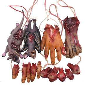 Halloween Blood Props Fake Scary Broken Bat Hands Feet Ornament for Haunted House Halloween Vampire Party Decorations acacuss