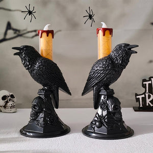Halloween Crow Candle Light LED Resin Candlestick Lamp Horror Halloween Party Props Raven Candle Light Gothic Decoration acacuss