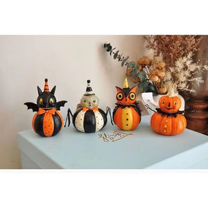 Halloween Decoration Cat Pumpkin Ghost Fun Scene Country Retro Handmade Painted Black Gift Sculpture Creative Resin Decoration acacuss