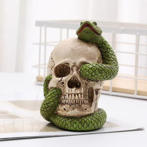 Halloween Decorative Props Resin Skull Head and Snake Craft Decoration Horror Skull Statue Resin Skull Statue Horror Decoration acacuss