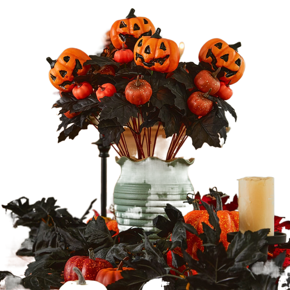 Halloween Fake Smiling Face Pumpkin Silk Maple Leaves Bouquet for Part –  acacuss