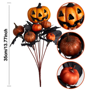 Halloween Fake Smiling Face Pumpkin Silk Maple Leaves Bouquet for Party Thanksgiving Day Home Fireplace Table Autumn Fall Decor acacuss