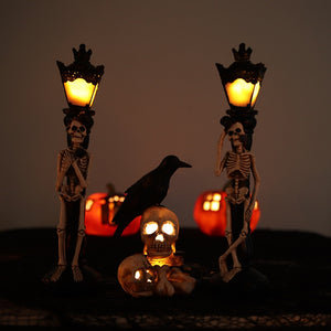 Halloween Resin Glow Skeleton Crow Street Lamp for Home Table Haunted House Bar Horror Props Halloween Party Decoration Supplies acacuss