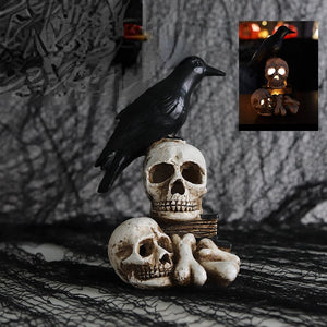 Halloween Resin Glow Skeleton Crow Street Lamp for Home Table Haunted House Bar Horror Props Halloween Party Decoration Supplies acacuss