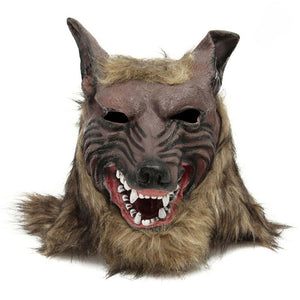 Halloween Terror Decor Latex Rubber Wolf Head Hair Mask Werewolf Gloves Costume Party Scary Decor acacuss