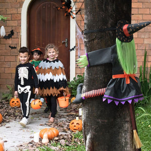 2023 New Halloween Witch Doll Courtyard Witch Crashing Into Tree Halloween Decoration Toys Funny Door Porch Tree Decors acacuss