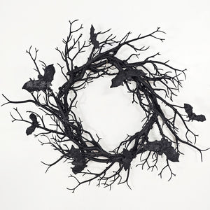 Halloween Wreath Bat Black Branch Wreaths With Red LED Light 45CM Wreaths For Doors Window Flower Garland Halloween Decoration acacuss