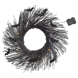 Halloween Wreath For Front Door Illuminated Christmas Garland Black Bat Rattan Wreath Halloween Decorations For Home Party Props acacuss