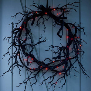Halloween Wreath Simulation Black Branch Wreaths With Red LED Light 42CM Wreaths For Doors Flower Garland Halloween Decoration acacuss