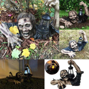 Halloween Zombie Lantern Creative Horror Outdoor LED Decoration Garden Yard Zombie Statue With Battery Lantern Lawn Decoration acacuss