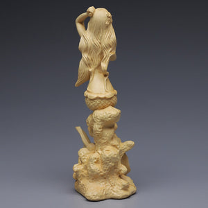 Hand carved wooden mermaid statue,Modern art sculpture, Cute home decoration accessories,Solid wood figurines acacuss