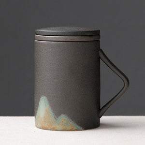 Hand-painted Mug Wooden Handle Tea Cup With Lid Filter 480ml - acacuss