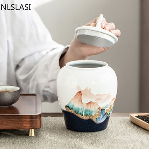 Hand-painted Sealed Ceramics Tea Caddy Household Dried Fruit Snacks Storage Tank Travel Tea Boxes Oolong Tieguanyin Containers acacuss