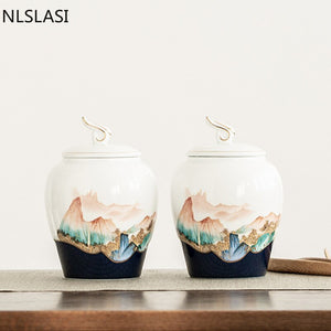 Hand-painted Sealed Ceramics Tea Caddy Household Dried Fruit Snacks Storage Tank Travel Tea Boxes Oolong Tieguanyin Containers acacuss