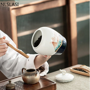 Hand-painted Sealed Ceramics Tea Caddy Household Dried Fruit Snacks Storage Tank Travel Tea Boxes Oolong Tieguanyin Containers acacuss