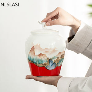 Hand-painted Sealed Ceramics Tea Caddy Household Dried Fruit Snacks Storage Tank Travel Tea Boxes Oolong Tieguanyin Containers acacuss
