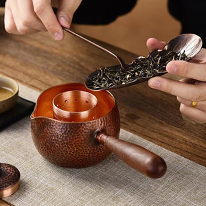 Handcraft Pure Copper Teapot Kettle Coffee Tea Pot with Handle Water Boiler Hammer Pattern Drinkware acacuss