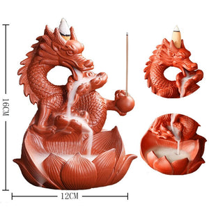 Handmade Dragon Ceramic Waterfall Backflow Smoke Incense Burner Living Room Decor Incense Holder Feng Shui Decoration - acacuss