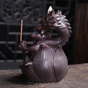 Handmade Dragon Ceramic Waterfall Backflow Smoke Incense Burner Living Room Decor Incense Holder Feng Shui Decoration - acacuss