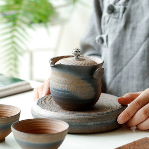 Handmade Retro Teapot With Wood-Fired Lidding Bowl, Ceramic Kung Fu Pu'Er Single Pot Tea Maker - acacuss