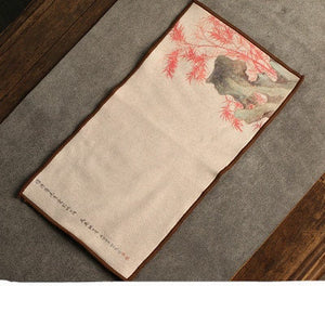 ACACUSS Handmade Suede Tea Towel Zen Table And Tea Cloth Cotton Linen Cloth Towel Absorbent Creative Embroidery Tea Ceremony Accessories - ACACUSS