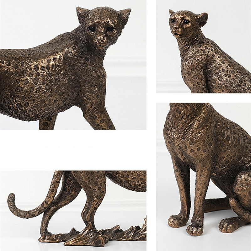 Leopard-Harz-Statue, afrikanisches Tiermodell, Skulptur, Heimbüro, Tisch, Desktop-Dekoration, Gepard, handgefertigte dekorative Kunstsammlung