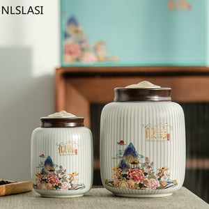High-end Ceramics Tea Caddy Large Capacity Household Storage Tank Travel Sealed Tea Jar Coffee Powder Candy Spice Canister acacuss