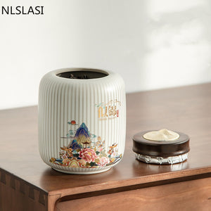 High-end Ceramics Tea Caddy Large Capacity Household Storage Tank Travel Sealed Tea Jar Coffee Powder Candy Spice Canister acacuss