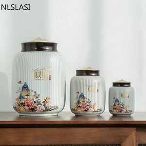 High-end Ceramics Tea Caddy Large Capacity Household Storage Tank Travel Sealed Tea Jar Coffee Powder Candy Spice Canister acacuss