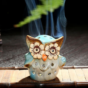 Hollow Owl Atmosphere Burner Ceramic Backflow Incense Burner Incense Holder Home Decoration Coil Censer Bronze Air Vaporizer acacuss