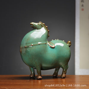 Home Decor Chinese Style Green Horse Ornament Lucky Tang Horse Office Living Room Decoration Desktop Decoration Ceramic Crafts acacuss