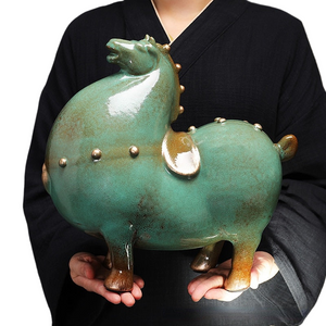 Home Decor Chinese Style Green Horse Ornament Lucky Tang Horse Office Living Room Decoration Desktop Decoration Ceramic Crafts acacuss