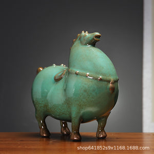 Home Decor Chinese Style Green Horse Ornament Lucky Tang Horse Office Living Room Decoration Desktop Decoration Ceramic Crafts acacuss