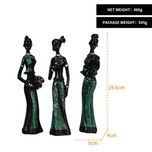Home Decor Decorative Statues Sculpture House Home Decoration Living Room Black Folk Custom Doll Three-Piece Resin Crafts acacuss