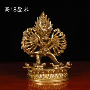 Home Gift Chinese Style Crafts Decoration Pure Copper Yamantaka Buddha Statue Home Serving acacuss