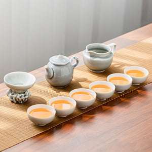 Ice Grey Glaze Kung Fu Tea Set Home Office Ceramic Teapot Handle Tea Cup Tea Tray Plant Grey Tea Pot and Cup Set Luxury Tea Set acacuss