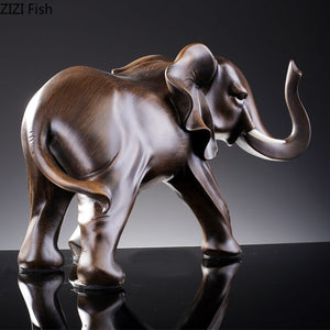 Imitation Wood Elephant Statue Resin Crafts Animal Sculpture Desk Decoration Ornaments Living Room Furnishings Home Decor Modern acacuss