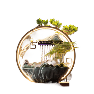 ACACUSS Ceramic Lotus Incense Burner Led Lamp Circulating Water Ornaments Make Money Modern Rockery Fountain Fish - ACACUSS