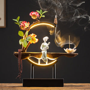 Waterfall Backflow Incense Burner Ladies Buddha Home Decoration Elk - Incense Stick Holder Buddha Decoration Ceramic Burner Handmade Flower - ACACUSS