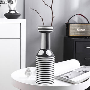 Irregular Black White Striped Vase Flower Arrangement Container Countertop Ceramic Hydroponic Flower Vase Home Decoration Crafts acacuss
