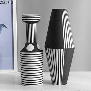 Irregular Black White Striped Vase Flower Arrangement Container Countertop Ceramic Hydroponic Flower Vase Home Decoration Crafts acacuss