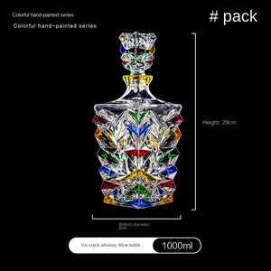 Italian Craft Colorful Hand-painted Wine Jug Relief Carving Whisky Glass Decanter Lead-free Crystal Glass Wine Bottle Set 1000ML acacuss