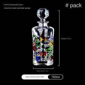 Italian Craft Colorful Hand-painted Wine Jug Relief Carving Whisky Glass Decanter Lead-free Crystal Glass Wine Bottle Set 1000ML acacuss