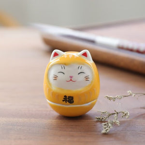 Japanese Ceramic Daruma Crafts Cartoon Lucky Cat Fortune Ornament Landscape Home Decor Accessories Gifts Living Room Decoration acacuss