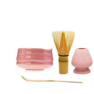 Japanese Ceramic Glossy Pink Matcha Bowl Macha Tea Whisk Chawan Chasen Holder Scoop Sifter Cup Ceremony Gift Set birthday gifts acacuss