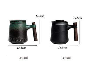ACACUSS coffee mug Japanese Ceramic Tea Cup with Infuser Tea Cup With Lid Tea Separation Filter Water Ceramic Mountain Pottery Tea mug 450ml - ACACUSS